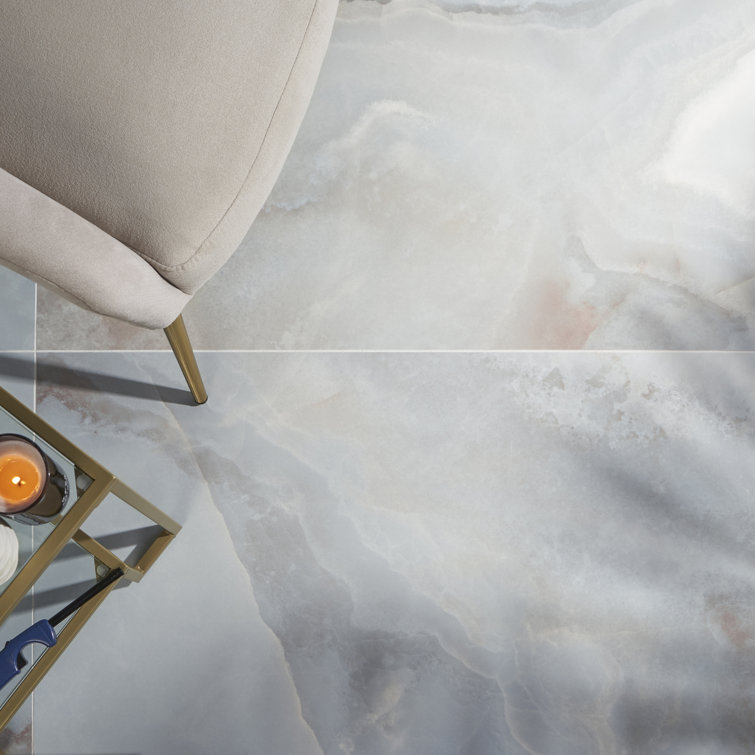 Bijou 24" x 48" Gray Polished Porcelain Marble Look Tile