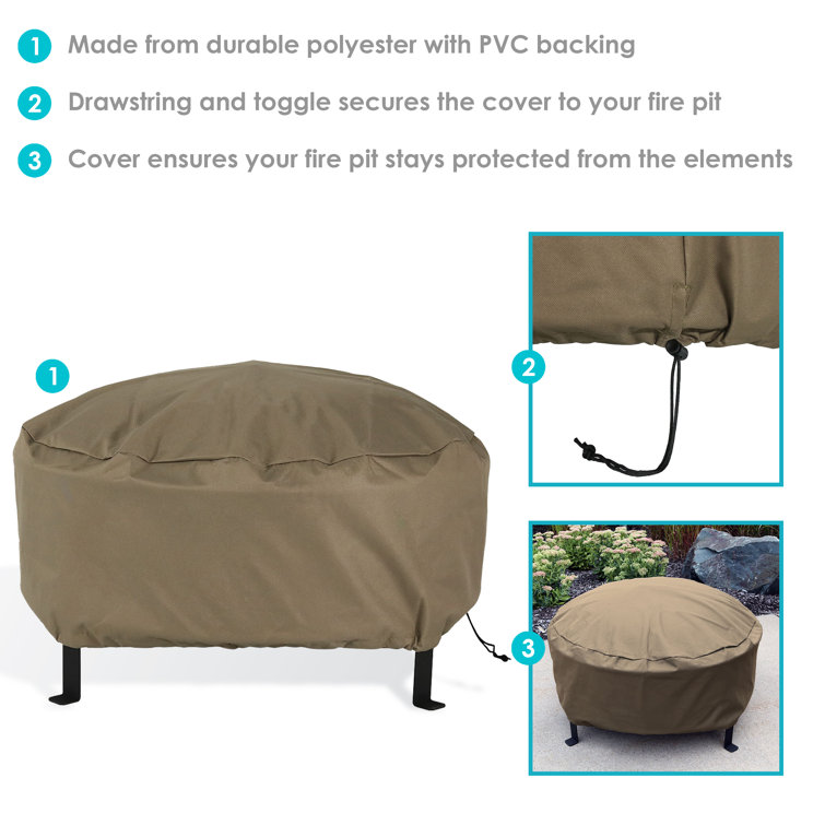 Black Heavy-Duty Vinyl Round Fire Pit Cover with Drawstring Closure