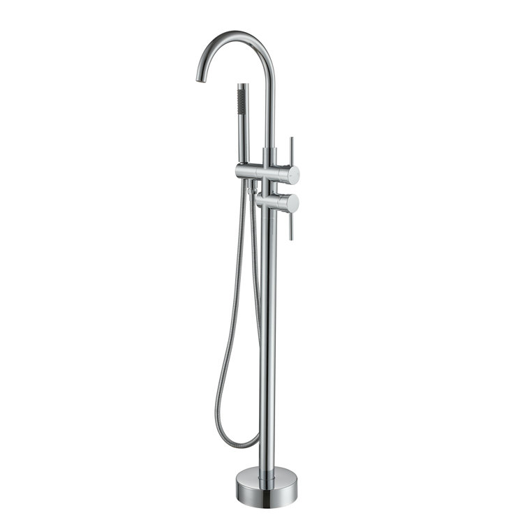 Chrome Freestanding High-Arc Tub Faucet with Hand Shower