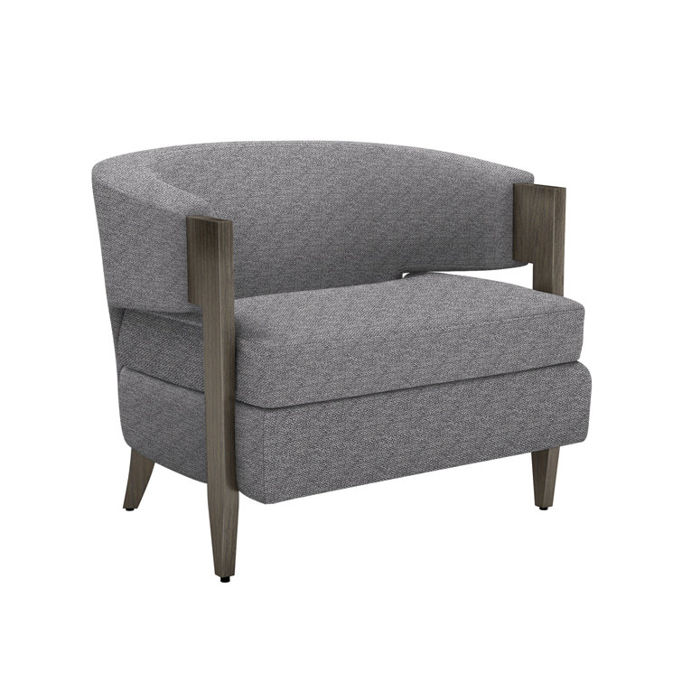 Gray Handcrafted Wood Barrel Accent Chair
