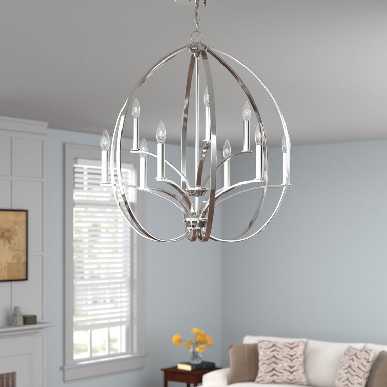 Elegant Enchanted 9-Light Polished Nickel Candelabra Chandelier
