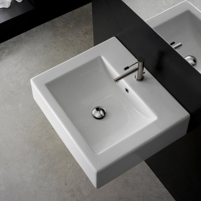 Scarabeo 20'' White Ceramic Wall-Mount Rectangular Sink