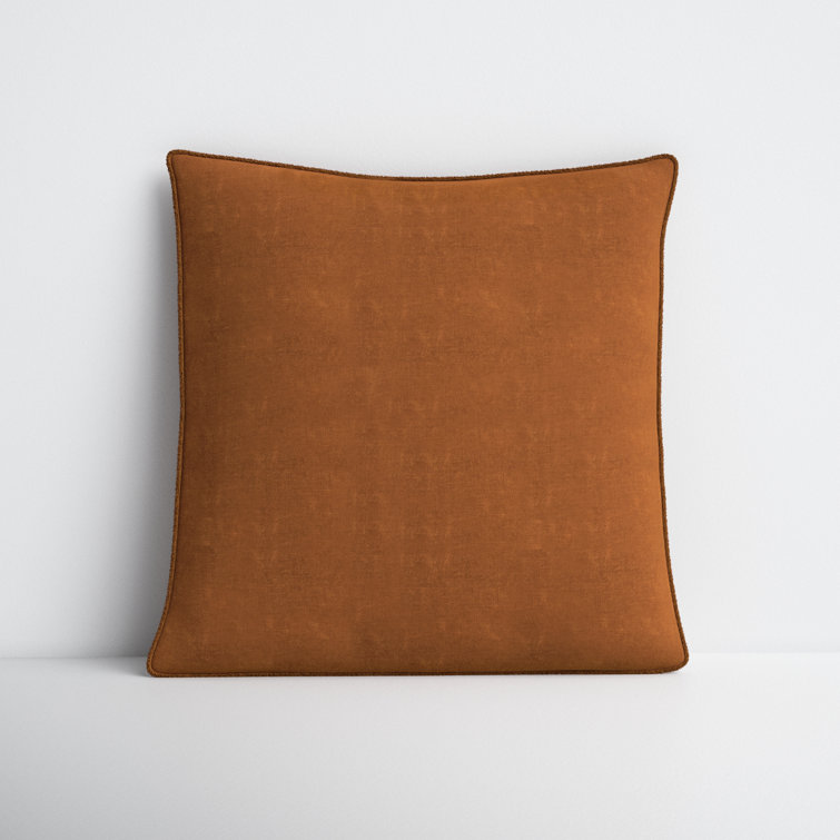 Tan Cotton Square Embroidered Throw Pillow with Fringed Edges