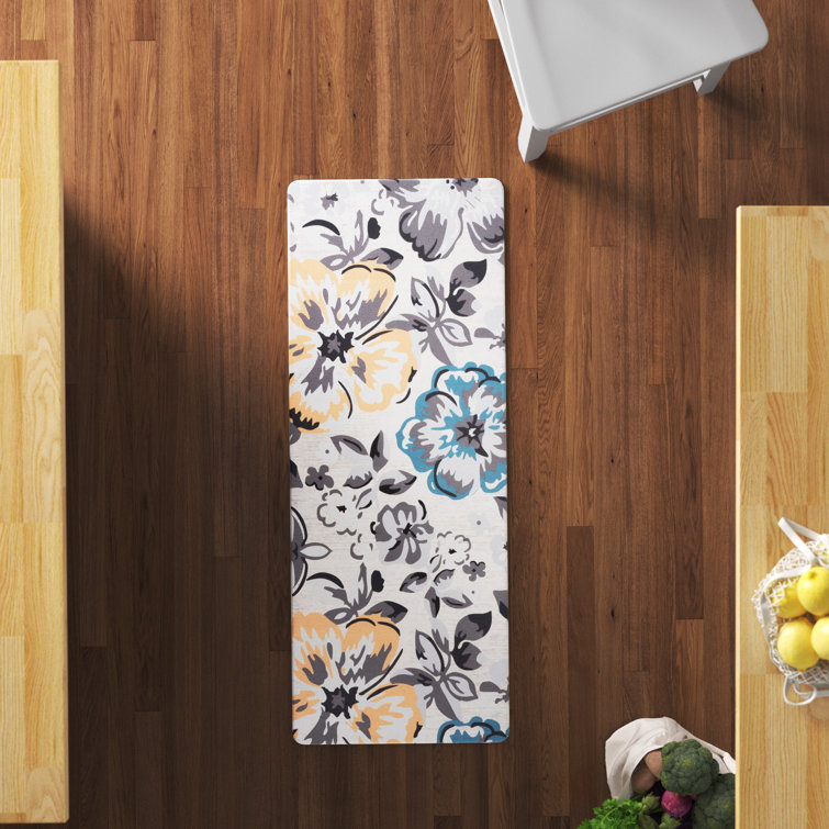 Cream Floral Anti-Fatigue Kitchen Mat 18" x 47"