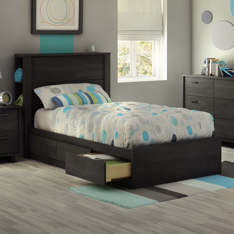 Gray Oak Twin Captain's Bed with 3 Storage Drawers