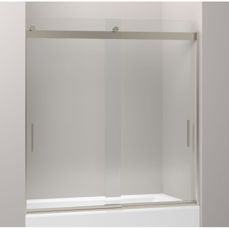 Levity 62" Matte Nickel Frameless Sliding Bath Door with Clear Glass