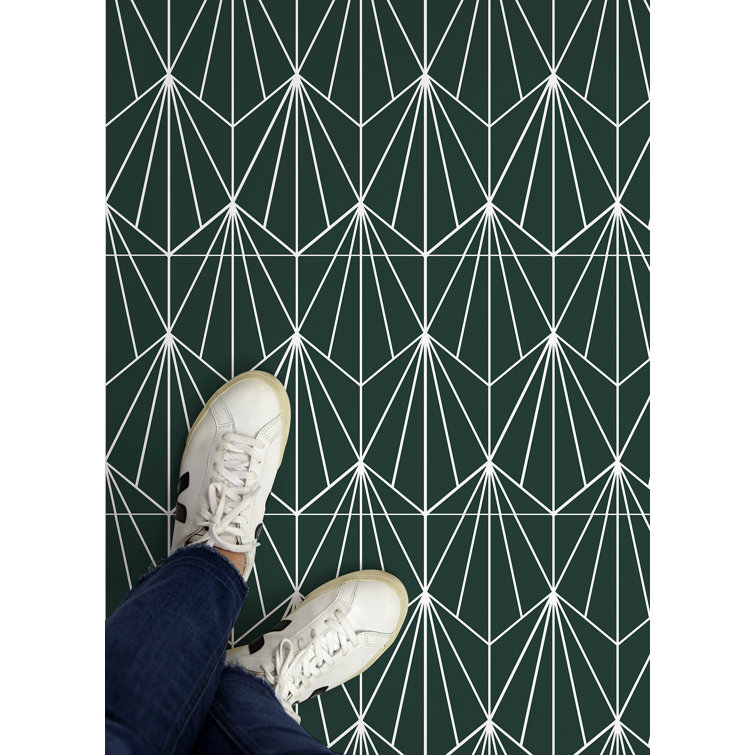 Emerald Green Geometric Peel and Stick Vinyl Floor Tiles