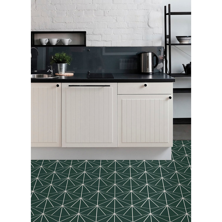 Emerald Green Geometric Peel and Stick Vinyl Floor Tiles