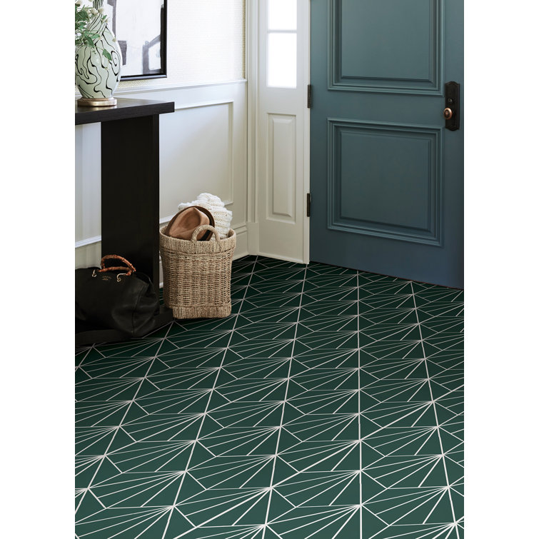 Emerald Green Geometric Peel and Stick Vinyl Floor Tiles