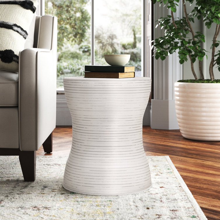 White Drum Shaped Coastal Wood Side Table