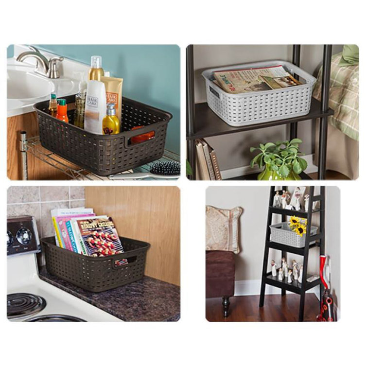 Sterilite Cement Gray Short Weave Wicker-Style Storage Basket
