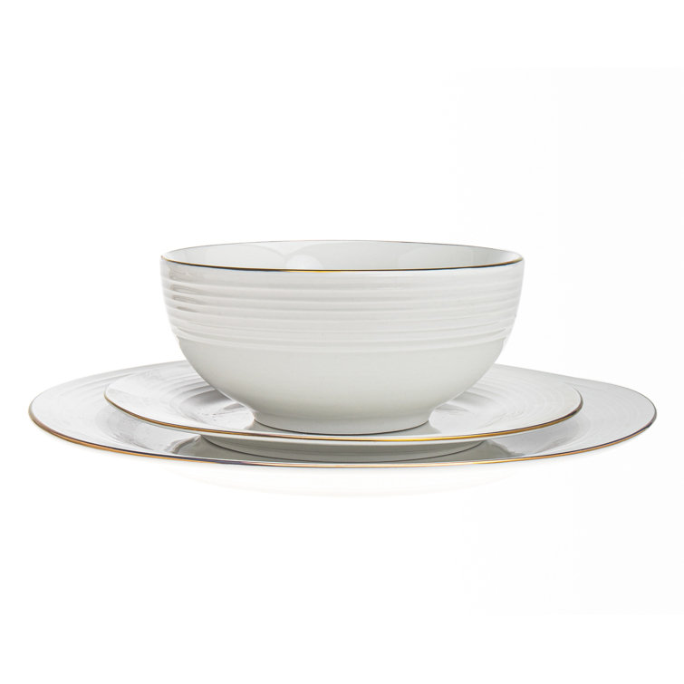 Elegant Porcelain 18-Piece White & Gold Rim Dinnerware Set, Service for 6