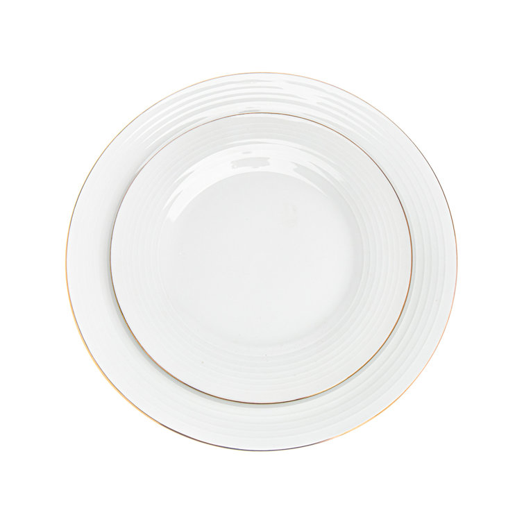 Elegant Porcelain 18-Piece White & Gold Rim Dinnerware Set, Service for 6
