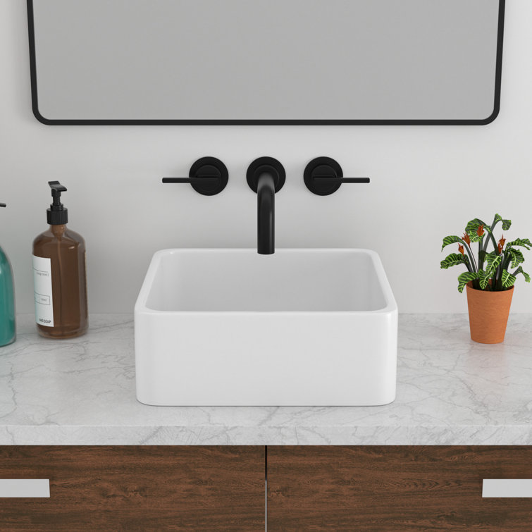 15'' x 15'' White Gloss Ceramic Square Vessel Sink