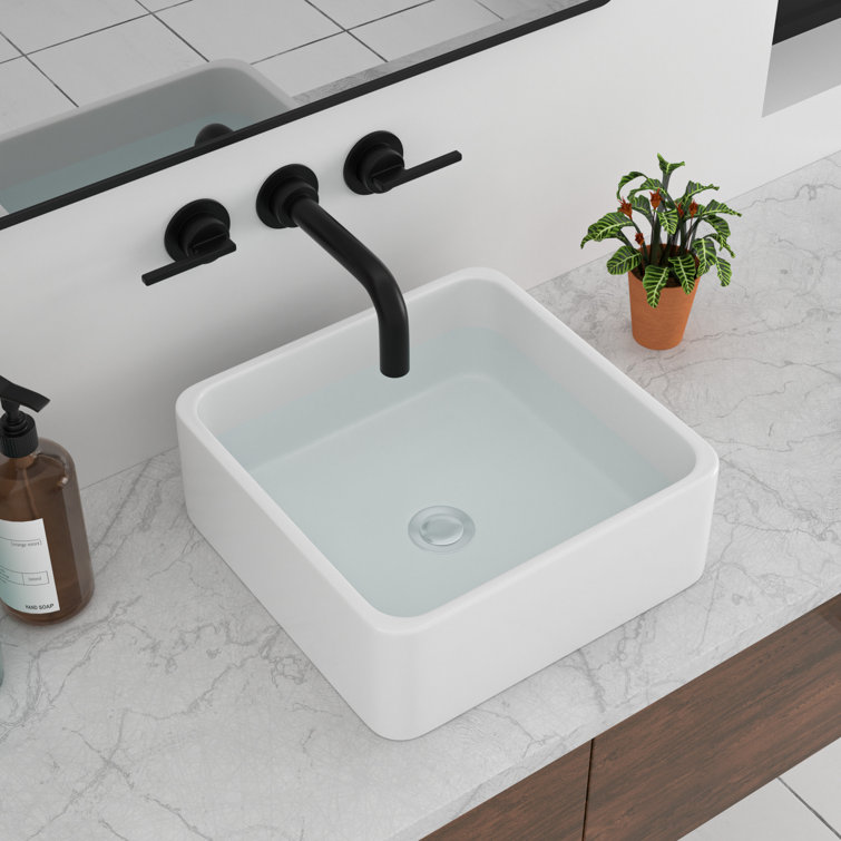 15'' x 15'' White Gloss Ceramic Square Vessel Sink