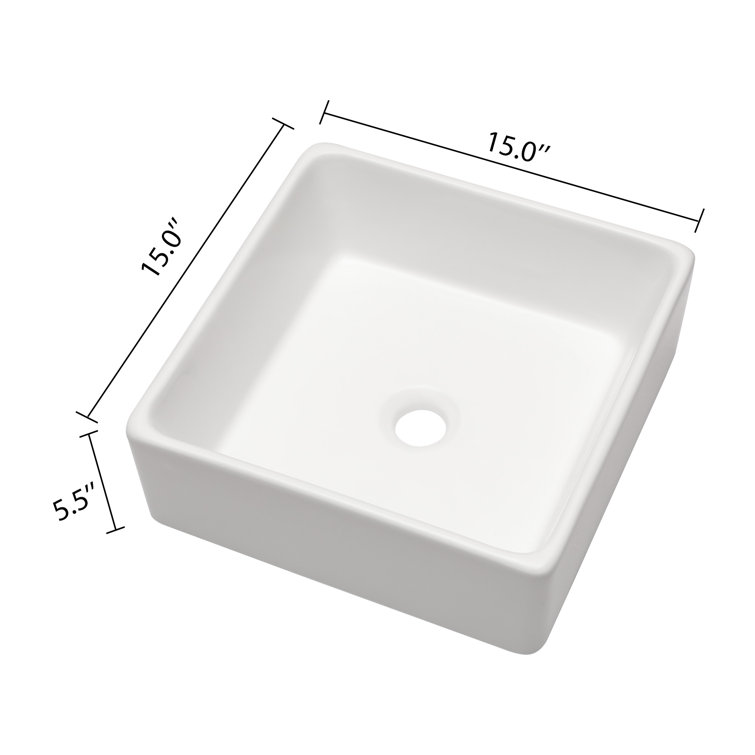 15'' x 15'' White Gloss Ceramic Square Vessel Sink