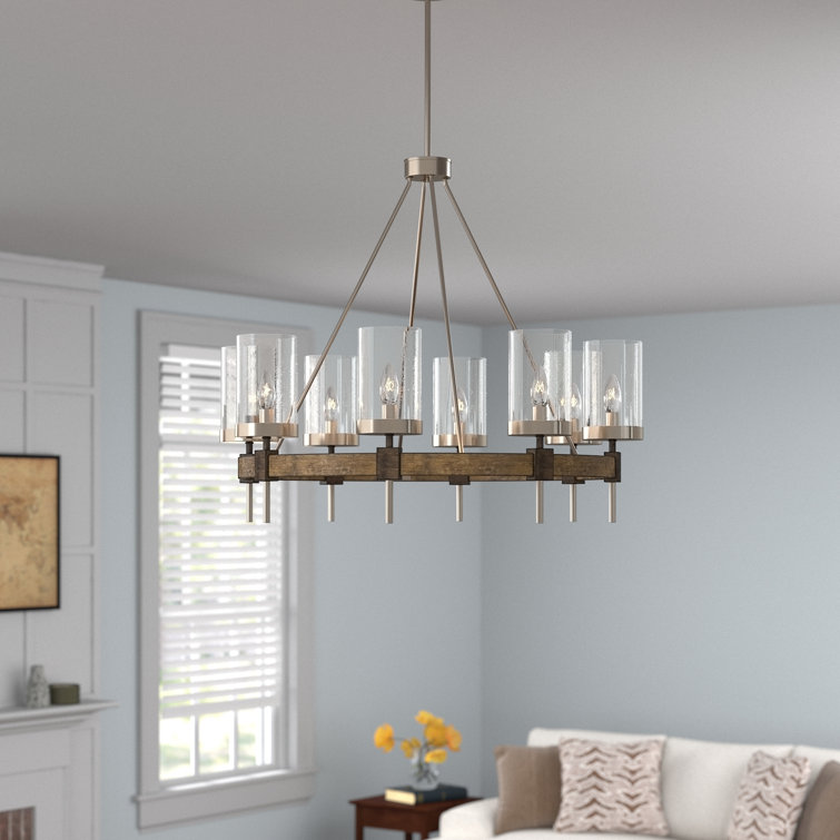 Bridlewood Stone Grey 8-Light Chandelier with Brushed Nickel and Clear Seedy Glass