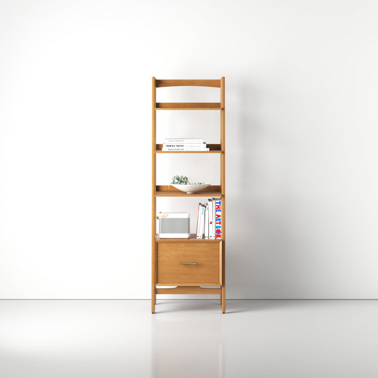 Mid-Century Modern Acorn Brown Wood Ladder Bookcase
