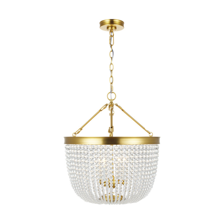 Large Brass and Crystal Indoor/Outdoor Bowl Pendant Light