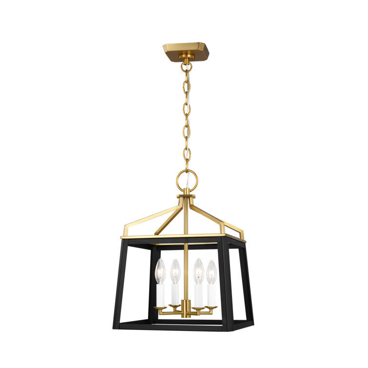 Midnight Black and Brass 4-Light Lantern Chandelier