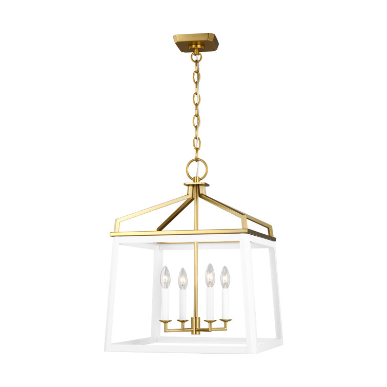 Matte White and Brass Extra Large Lantern Chandelier