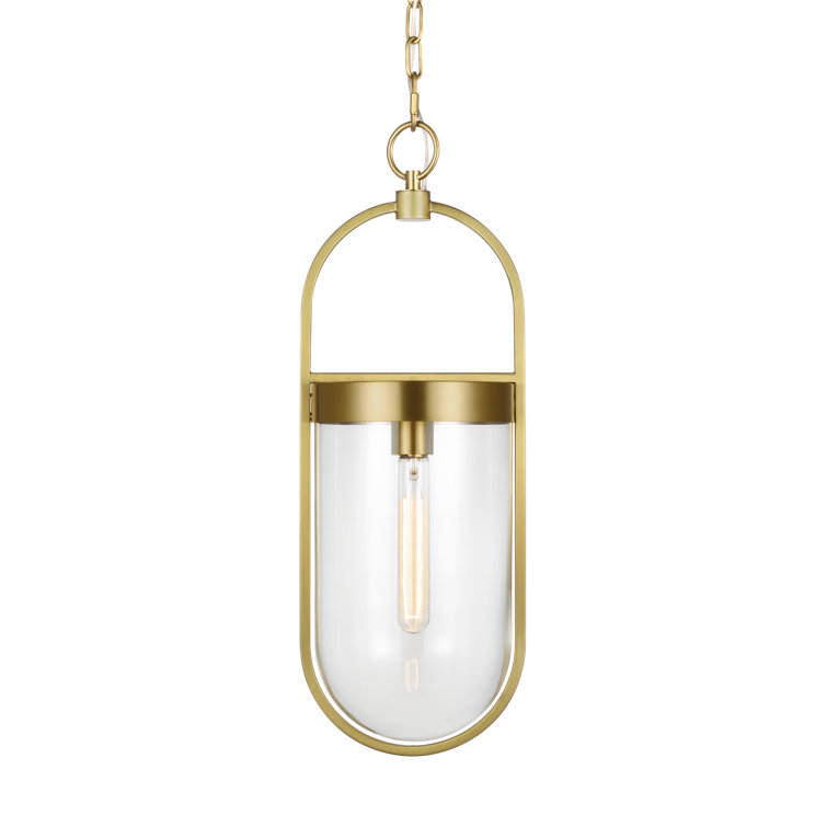 Burnished Brass Single Light Geometric Pendant with Glass Shade