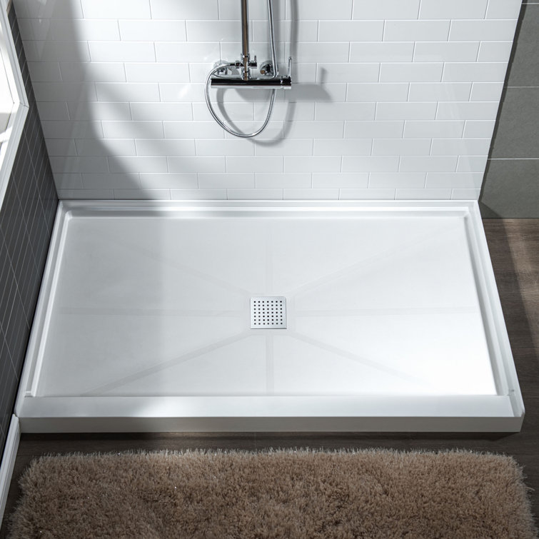 48" White Solid Surface Rectangular Shower Pan with Center Drain