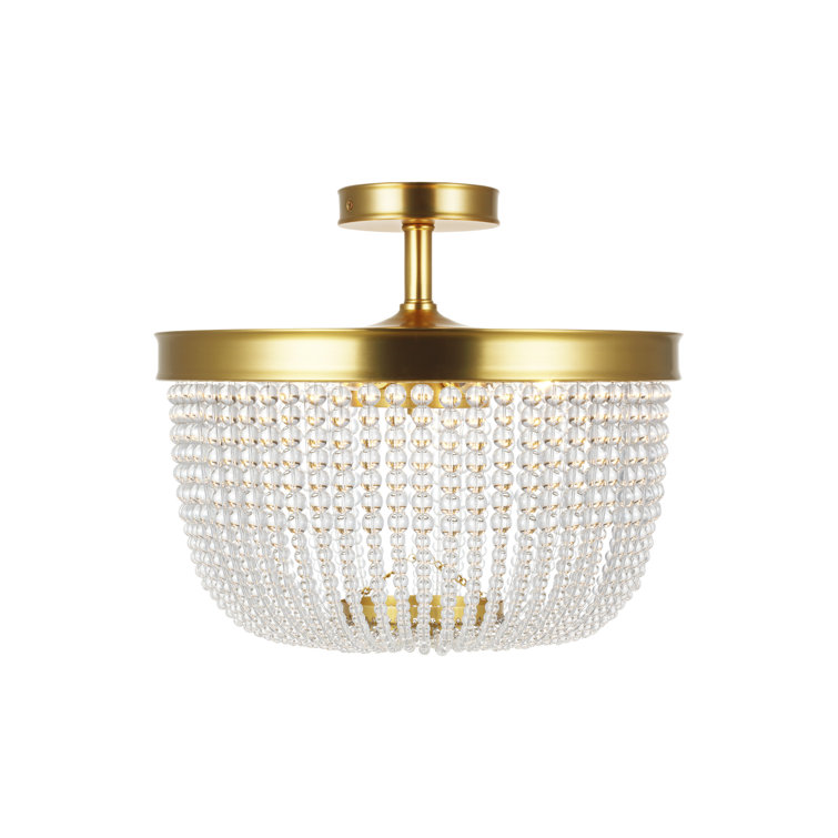 Burnished Brass and Crystal Semi Flush Mount Light