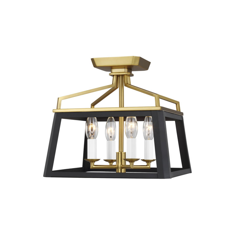 Carlow 12" Midnight Black and Brass 4-Light Semi Flush Mount