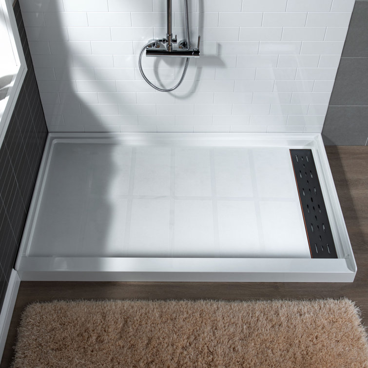 60" x 32" White Solid Surface Alcove Shower Pan Base with Left Drain