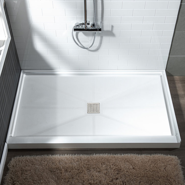 48" White Rectangular Shower Pan with Brushed Nickel Drain Cover