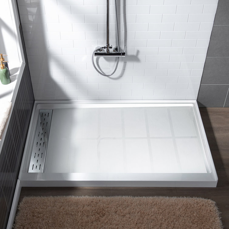 60" White Solid Surface Rectangular Shower Pan Base with Left Drain
