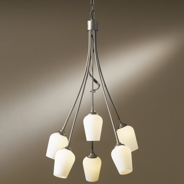 Elysian Dark Smoke Steel Teardrop Chandelier with Opal Shade