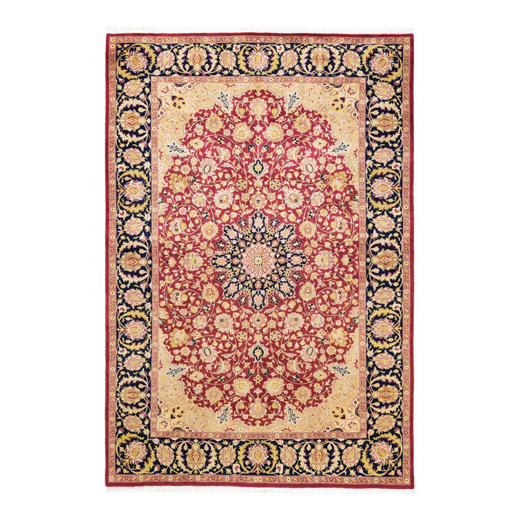Hand-Knotted Red Wool Traditional Floral Area Rug 5'1" x 7'7"