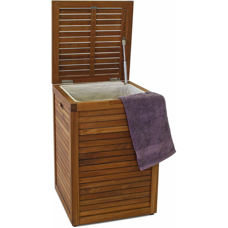 Large Teak Wood Upright Hamper with Lid
