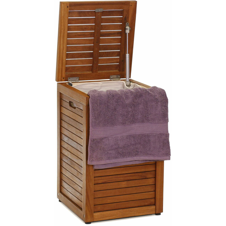 Large Teak Wood Upright Hamper with Lid