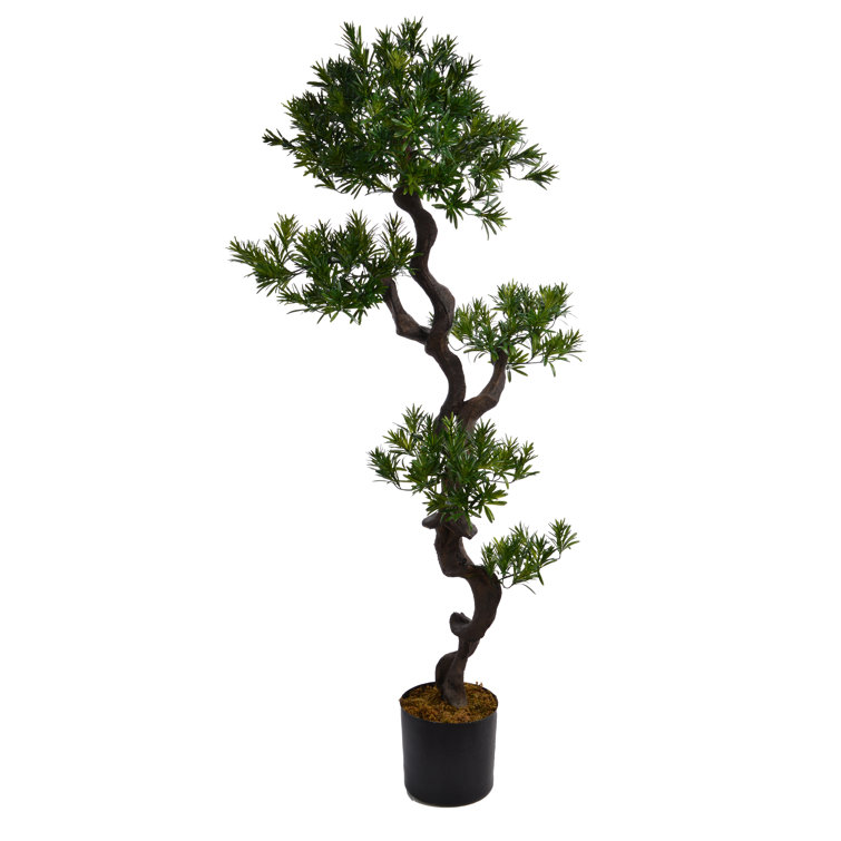 59" Green Plastic Potted Yucca Bonsai Tree