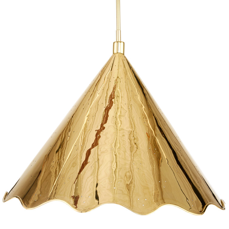 Elegant Brass Cone Pendant with Ruffled Edge and Perforated Light Dots