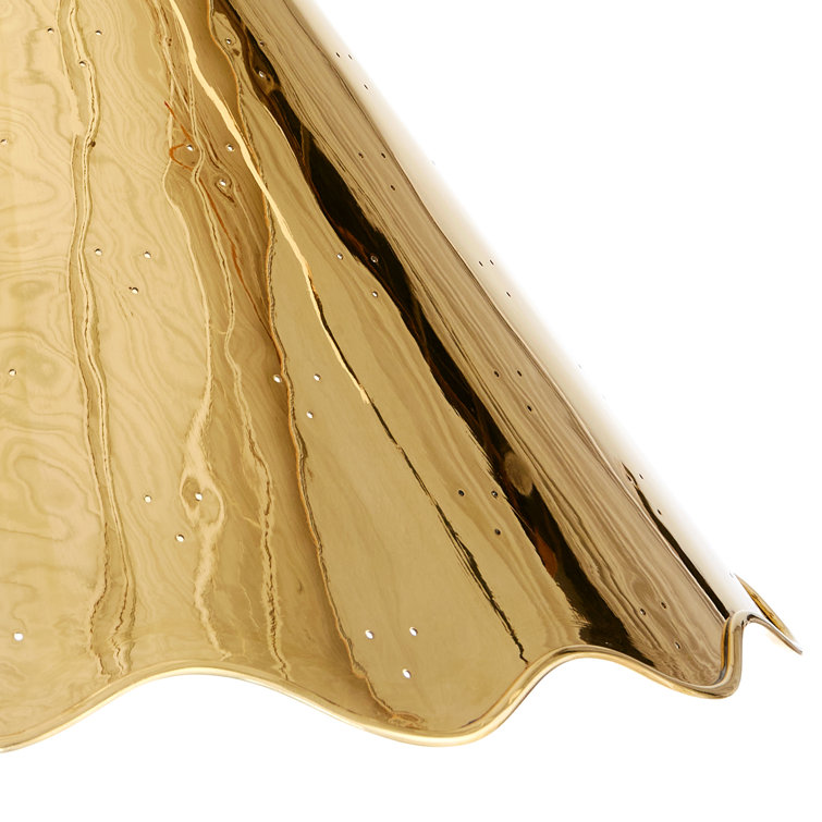 Elegant Brass Cone Pendant with Ruffled Edge and Perforated Light Dots