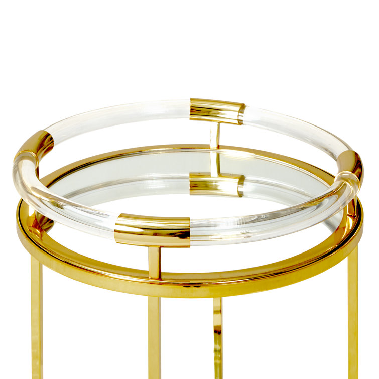 Mid-Century Modern Jacques Polished Brass Round Bar Cart with Storage