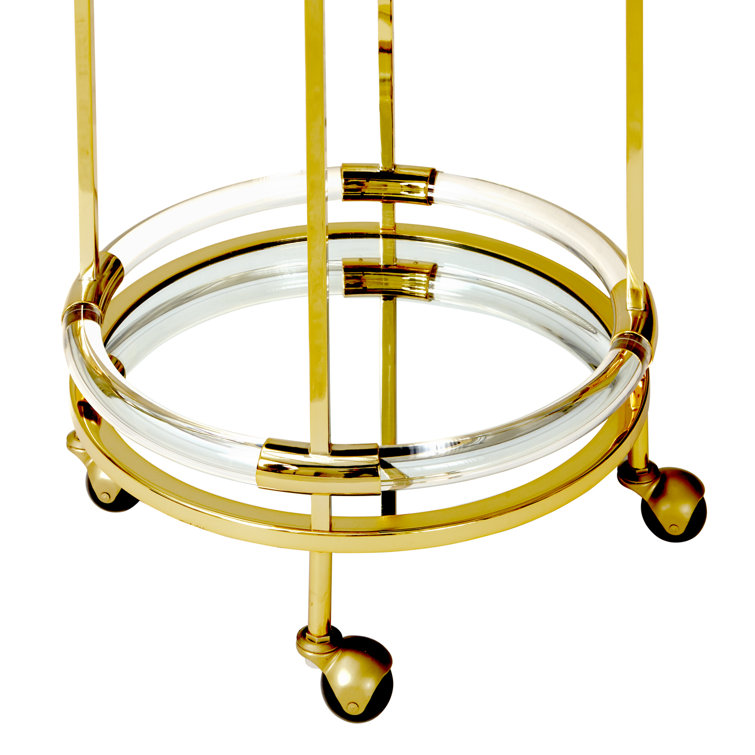 Mid-Century Modern Jacques Polished Brass Round Bar Cart with Storage