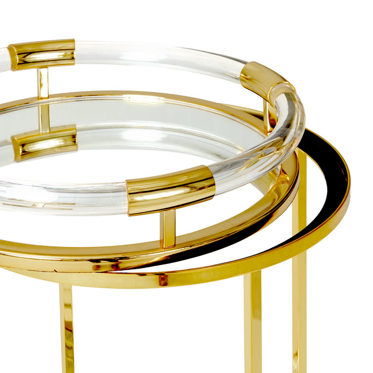Mid-Century Modern Jacques Polished Brass Round Bar Cart with Storage