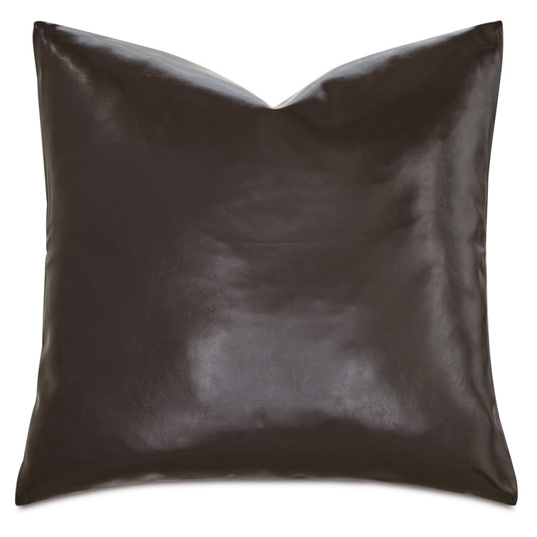 Coffee Faux Leather Square Throw Pillow Set with Inserts