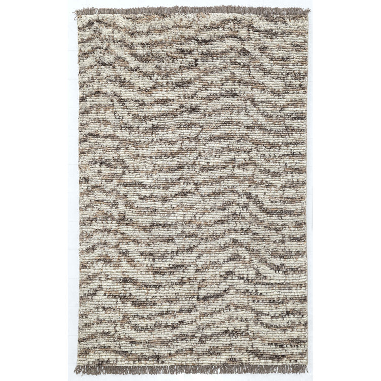 Catskills Essence Hand-Knotted Wool Shag Rug in Natural Shades, 5'x8'
