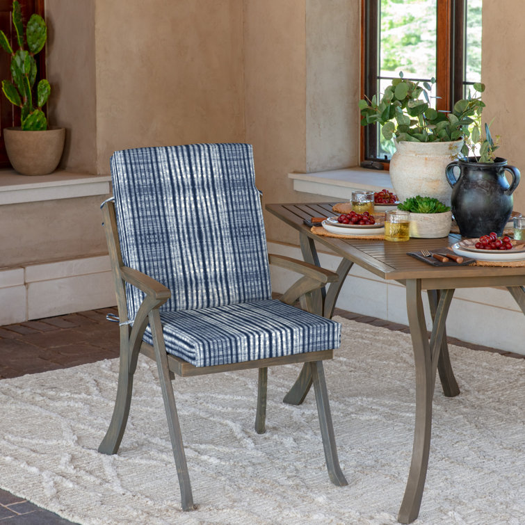 Blue Shibori Stripe Outdoor Highback Dining Chair Cushion