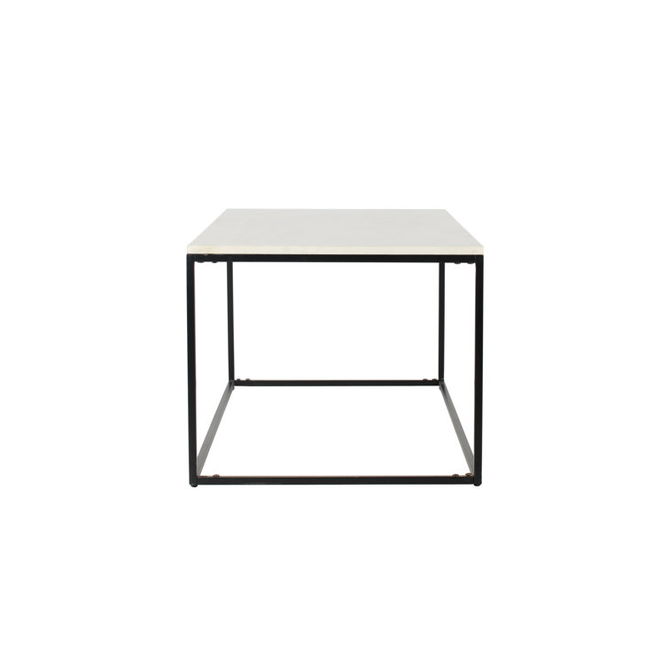 Rectangular White Marble Top Coffee Table with Black Iron Frame