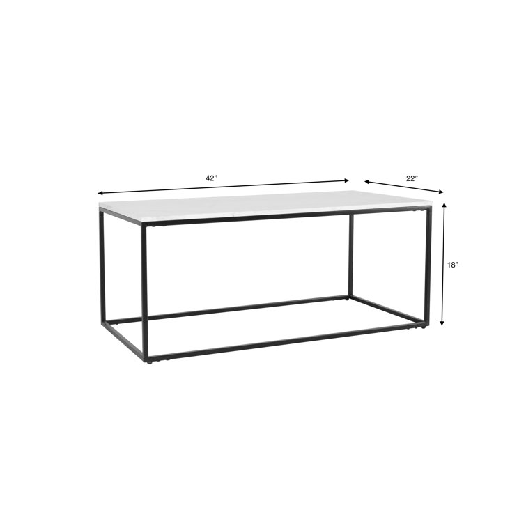 Rectangular White Marble Top Coffee Table with Black Iron Frame