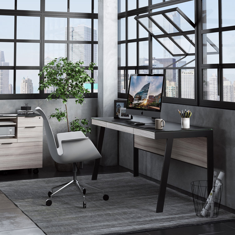 Sigma 42" Clear Glass and Black Metal Reversible Desk Return