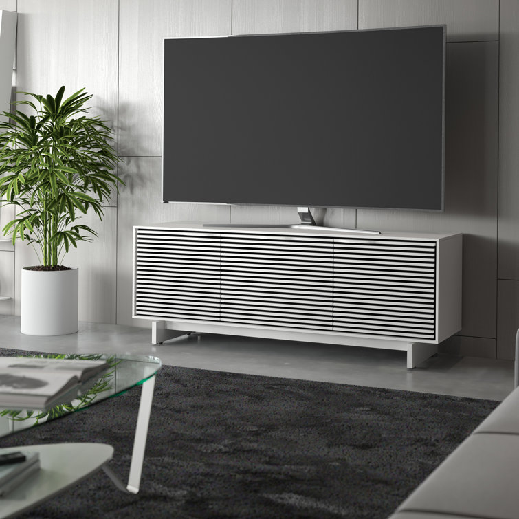Satin White 66" Media Console with Powder Coated Steel Frame