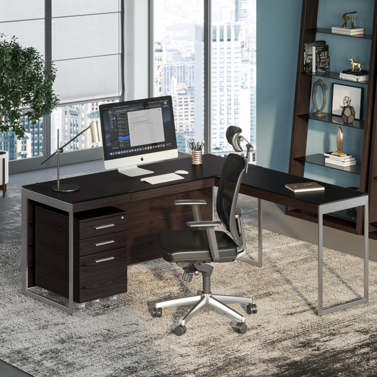 Charcoal Stained Ash 3-Drawer Mobile File Cabinet